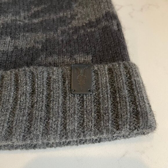 All Saints Eiger Beanie Turned Up Rib Cuff Knit Acrylic Wool Black + Grey Sz OS - Picture 4 of 8
